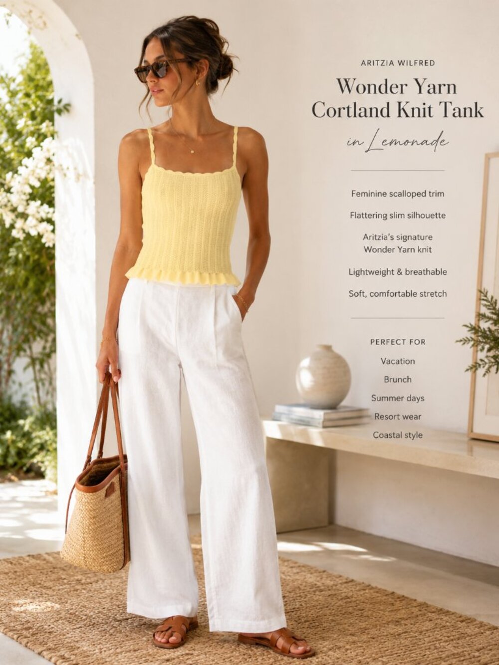 NWT Aritzia Wilfred Wonder Yarn Cortland Knit Tank | Lemonade | Sz S | Sold Out